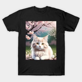 Cat in a cherry blossom tree - Modern digital art T-Shirt